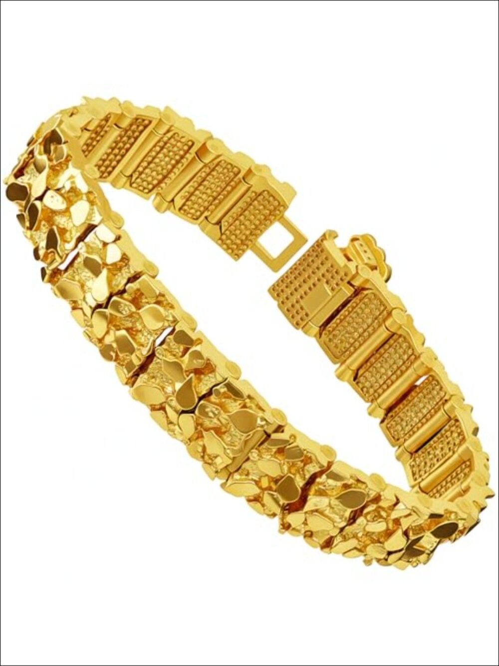 16mm Gold Nugget Link Bracelet - 24k Real Gold Plated - Solid & Heavy